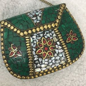 Malachite stone bag. Handmade in Europe.